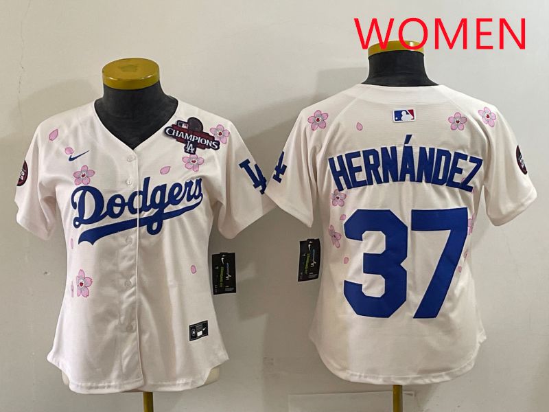 Women Los Angeles Dodgers #37 Hernandez Cream Sakura Edition 2025 Nike MLB Jersey style 37->women mlb jersey->Women Jersey